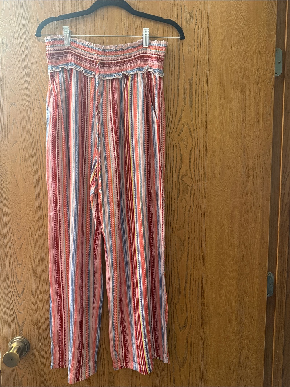 Wide Leg Striped Pants in Red Multi
